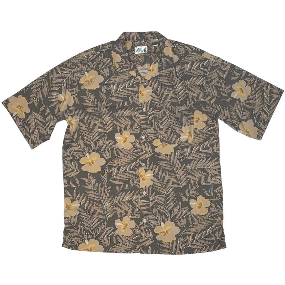 Vintage Silk Circa 1969 Men's XL Brown Tropical Floral 100% Silk Hawaiian Shirt